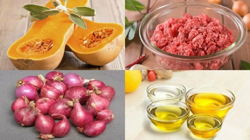 Nguyên liệu nấu canh bí đỏ thịt bằm
