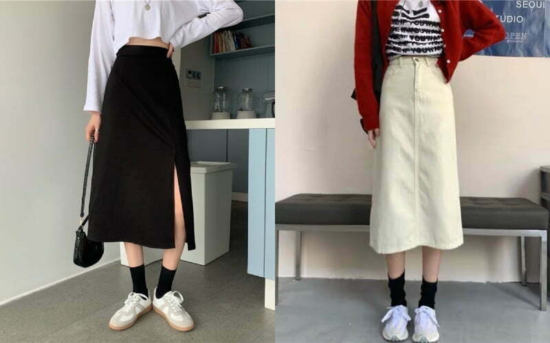 Chân váy dài có thể kết hợp hoàn hảo cùng tất cổ cao