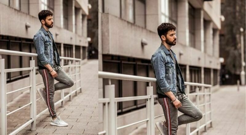 Phối quần jogger với áo khoác jean