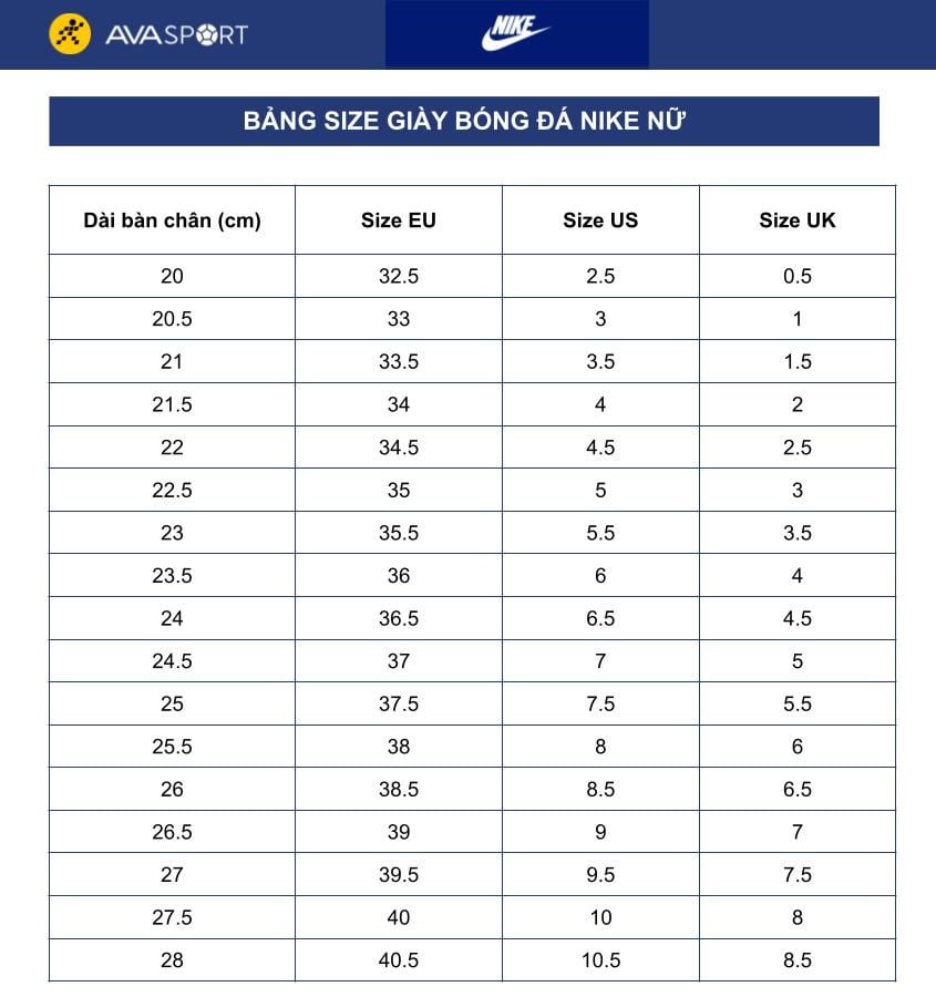 Cách chọn size giày bóng đá và bảng size giày chuẩn 100%