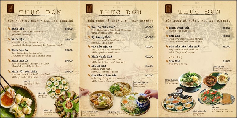 Menu Nhà hàng Bếp Huế