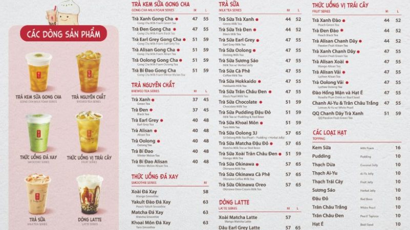 Menu Gong Cha