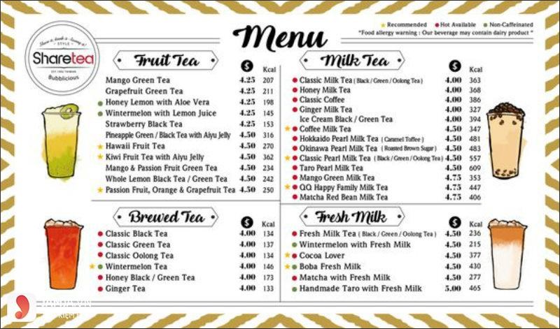 Menu của Sharetea Việt Nam không quá đa dạng như Sharetea tại các nước khác