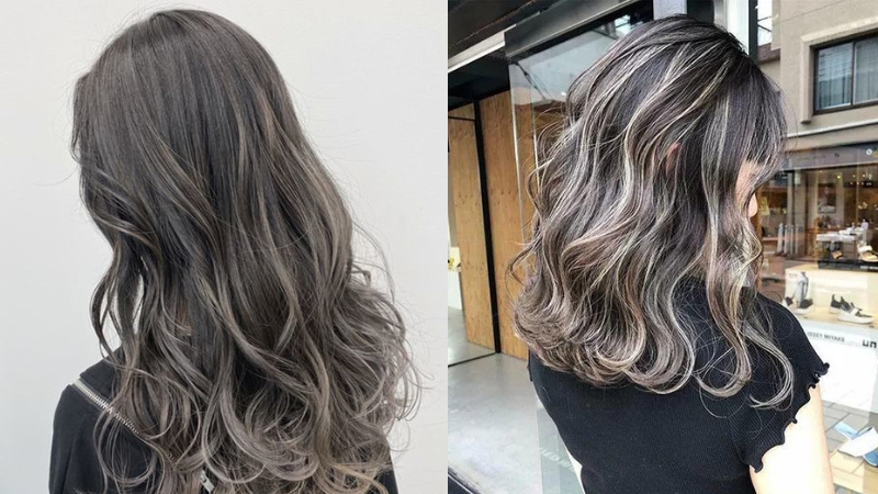 Tóc nhuộm highlight màu xám khói