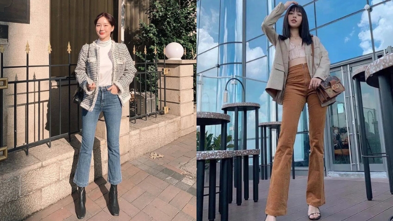 Quần ống loe có thể kết hợp với nhiều kiểu áo dày dặn