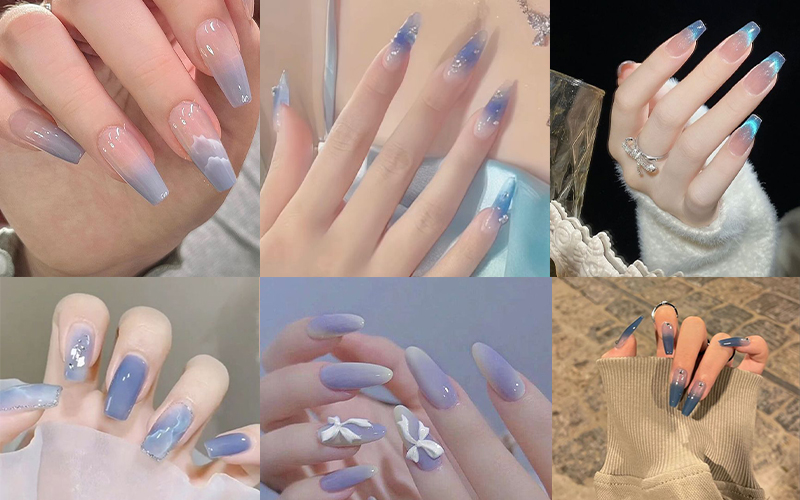 Các mẫu nail đơn giản màu xanh